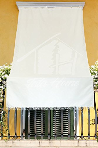 Tenda da Sole con Kit Ganci e Anelli in Tessuto Resistente da Esterno o Balcone Misura cm 140x250 Dis.5 Tinta Unita Colore Beige Panna