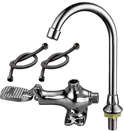 ZEDARO Mischbatterie Wasserhahn, Pedaltyp Wandmontage Waschbecken Mischbatterie Vertikales EIN-Aus-Ventil Massives Messing Heiß-Kaltwasser-Hahn Hochbogen-Küchen-Mischbatterien