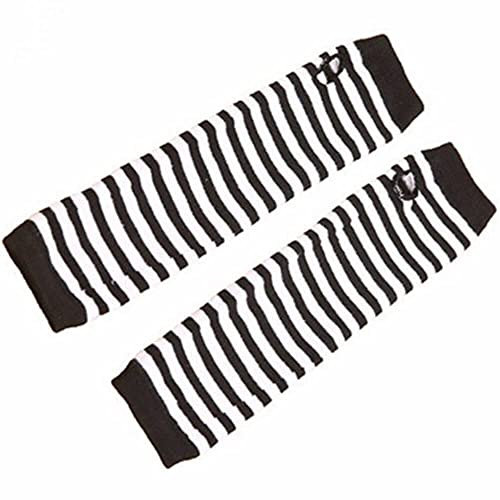 Ro Rox Gotisch Gestreifte Armstulpen Fingerlose Daumenloch-Ellenbogenhandschuhe Gestrickte Punk, Weiß, Einheitsgröße