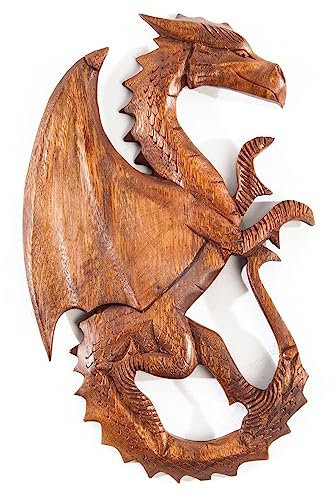 Windalf Vikings Wandbild Saphir 29 cm Rechts schauendes Drachen Wandrelief Handarbeit aus Holz