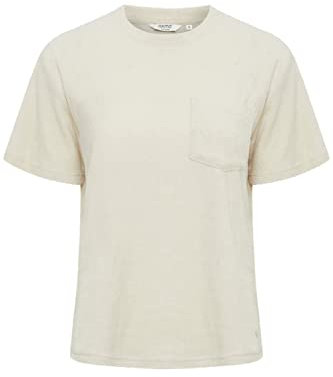 OXMO OXFRIKA Damen T-Shirt Kurzarm Shirt Frotee Shirt mit Brusttasche Regular Fit, Größe:S, Farbe:Birch (130905)