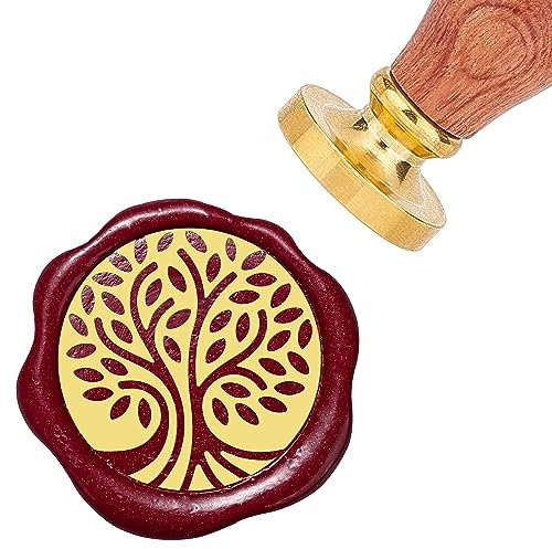 craspire Wachssiegelstempel „Baum des Lebens“, Vintage, Abnehmbare Messing-Siegelstempelköpfe, 25 mm, Mit Holzgriff Für Umschläge, Briefe, Einladungen, Karten, DIY, Basteln, Geburtstag, Hochzeit