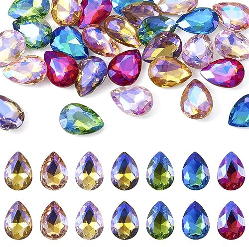 FASHEWELRY Glas-Cabochons mit spitzer Rückseite, AB-Farbe, tropfenförmig, facettierte Glasperlen, Strass, ohne Loch, für Schmuckherstellung, Bastelarbeiten, 70 Stück