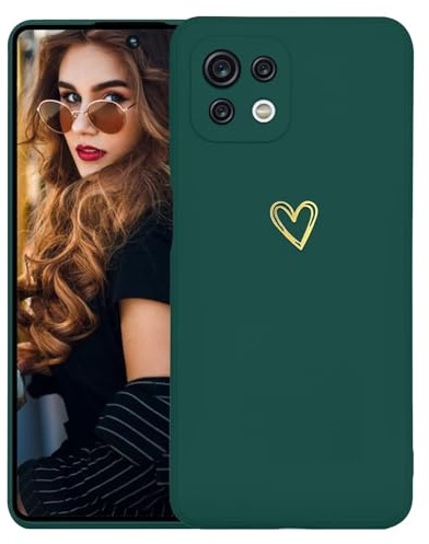 Kaywzo Hülle für Xiaomi Mi 11 Lite 4G/5G,Weich TPU Silikon Handyhülle mit Herzmuster,Minimalismus Design,Ultradünn Mädchen Stoßfest Kratzfeste Schutzhülle Case Cover,Grün