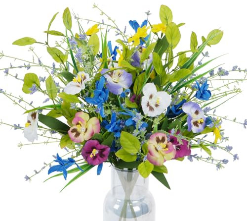 HO2NLE Künstliche Frühlingsblumen, Stiefmütterchen, Seidenblumen mit Stielen, Bunte Frühlingsblumenarrangements für Zuhause, Küche, Garten, Tischdekoration, Osterdekoration, 3 Bündel