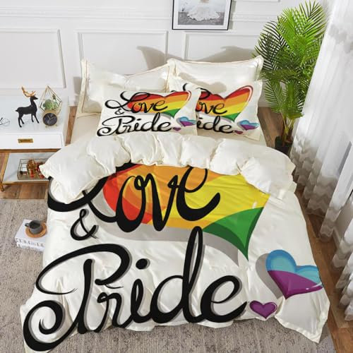 Bettwäsche 3 Teilig Bettgarnitur,Vibrant Big und Little Hearts Gay Lesbian Transsexual Love Valentines Pride,Mikrofaser Bettbezug Set 1 Bettbezug Set 135 x 200 cm + 2 Kissenbezug 50x80 cm