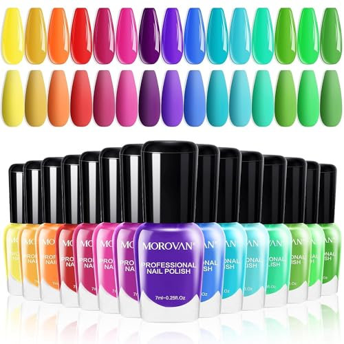Morovan Smalto Unghie Set: Smalti Per Unghie 15 Colori Effetto Gel Senza Lampada - 0.25oz Smalto Luminoso Unghie Asciugatura Rapida Scatola Regalo di Nail Art per Le Donne