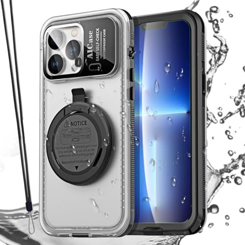 AICase Custodia per Telefono Impermeabile Self-Check per iPhone 13 Pro, Custodia per Immersione con Touchscreen Subacqueo Proteggi Schermo Integrato per Doccia, Bici, Spiaggia, Snorkeling