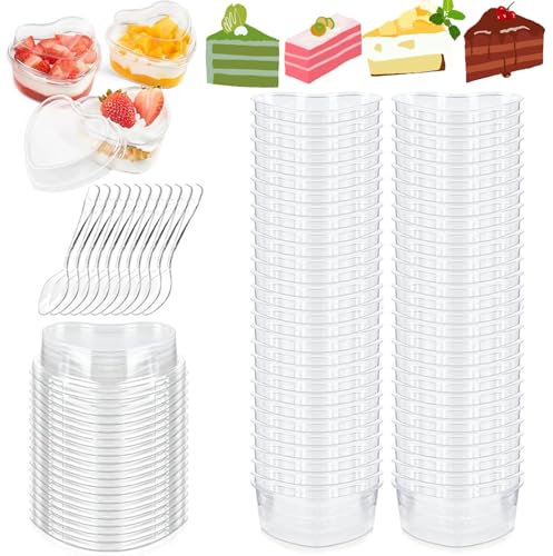 Lankai 40 Pièces Verine, Verrine Plastique, Mini Tasse à Desser, Verrines Réutilisables Transparents, Avec Des Cuillères, Pour Les Mariages de Fête de Dessert de Crème Glacée de Pudding de Mousse