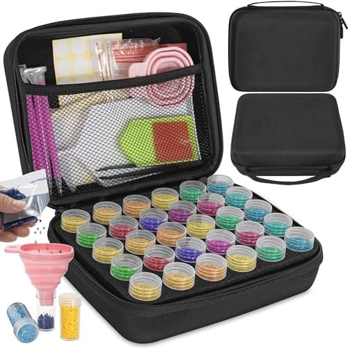TORIBIO 30 Stück 5D Diamond Painting Zubehör Boxen, Schwarz | Diamant Painting Aufbewahrungsbox mit Stiften Trichter Stickers, Diamant Painting Zubehör Organizer für DIY Kunsthandwerk