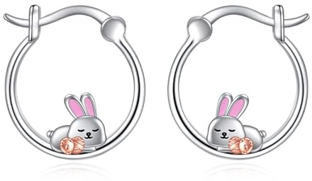 VONALA Hasen-Ohrringe, 925er-Sterlingsilber, Kaninchen-Osterei-Creolen, süße Huggie-Tier-Schmuck, Geschenke für Frauen und Mädchen