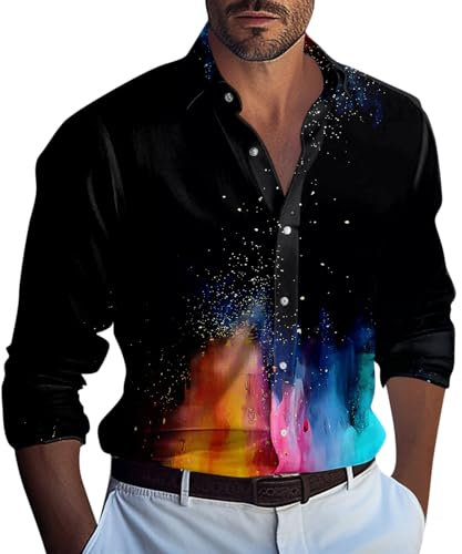 RMBLYfeiye Compression Shirt Ringelshirt Rot Weiss Karneval Weißes Tshirt Revers Neon Druck Strandhemd Langarm Knopfleiste Bequem Bügelfrei Hemd Hawaii