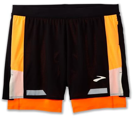 BROOKS 211517080 Run Visible 5 2in1 Short 2.0 Shorts Herren Black/Ecru/Fluoro Flash Größe 40
