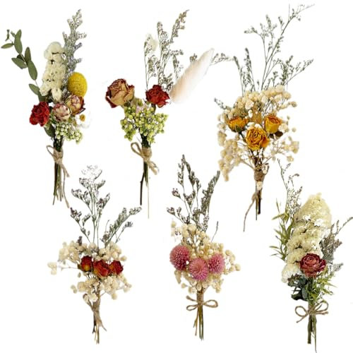 HONGECB 6 Bündel Trockenblumenstrauß, Trockenblumen Zum Basteln, Strauß Dried Flowers, Mini Blumenstrauß Getrocknet, Trockenblumen Deko, für Blumen Arrangements Heim Decor (6 Bündel -B)