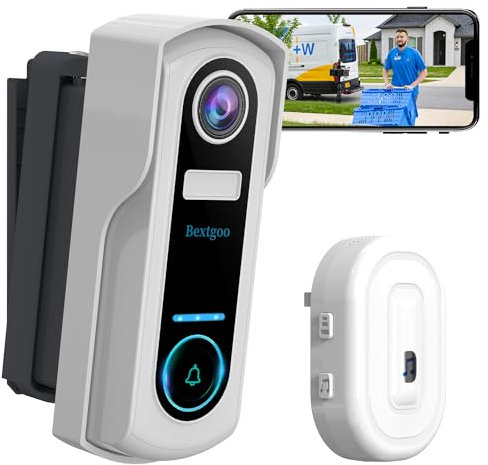 Citofono Senza Fili da Esterno con Supporto Multi-Angolo, Bextgoo 2K 4MP Videocitofono Senza Fili da Esterno con Batteria 10000mAh, 170°Angolo Visuale, Rilevamento Movimento, Audio Bidirezionale, IP67