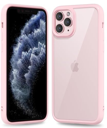 oakxco Thin Slim Clear case for iPhone 11 Pro, Transparent Hybrid Hard Shell Plastic & Soft Silicone Rubber Bumper, Non-Yellow Acrylic Protective Lightweight Cover for Women, Light Pink