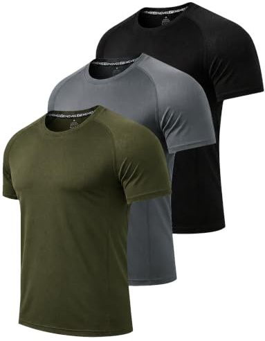 LUWELL PRO 3 Pack Mens T Shirts Gym Clothes Running ShirtsQuick Dry Sport Tops for Men UK Moisture Wicking Athletic Shirt Breathable Short Sleeve Work Tshirts Multipack(YF-UK-560-Black Grey Green-S)