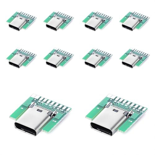 chenyang 10 PACK USB C DIY Conector USB 3.1 Tipo C 24 Pin Conector hembra Reparación Adaptador de soldadura de repuesto con placa de circuito impreso