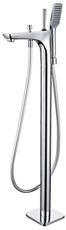 Badewannenarmatur, freistehend, Wasserfall-Badewanne, bodenstehender Wasserhahn, massiver Messing-Badezimmer-Badewannenmischer-Wasserhahn mit Handbrause und Brauseschlauch, Chrom-Dekoration
