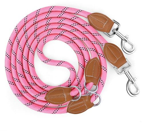 PETCOOZ Training Lead for Dogs, 3M Adjustable Double Ended Dog Lead for Medium Large Dogs, Professional Reflective Stop Pulling Control Leash, Hands Free Dog Leads for Running Walking Camping, Pink