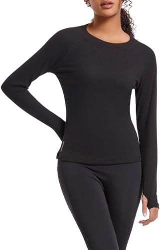 SURFEASY Thermal Tops Womens Fleece Lined Base Layer Top Undershirt Ladies Long Sleeve Underwear Soft Winter Warm Casual Fashion Shirt(Black,M)