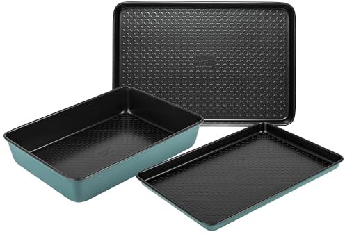 Prestige x Nadiya Baking Tray Set - Oven Trays Non Stick Set of 3, Durable Steel, Freezer & Dishwasher Safe Bakeware