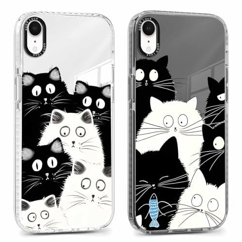 RUMDEY 2 Pack Clear Phone Case for iPhone XR 6.1 inch, Cute Black Cat Aesthetic Pattern Design Protective Soft Slim Shockproof Yellow-Resistant TPU Bumper Cover for Girls Woman-Cat