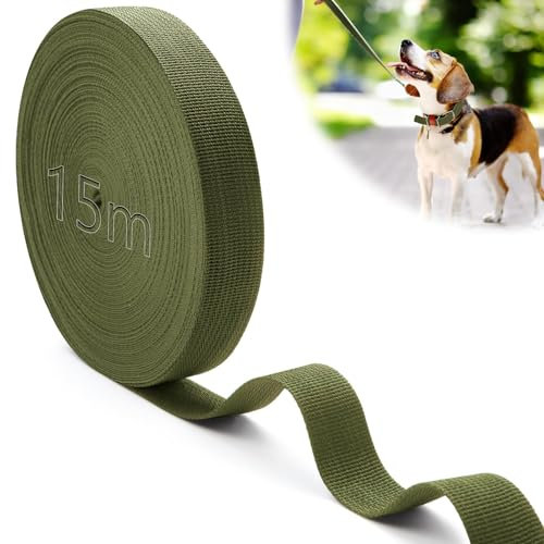 Mbsomnus 15M Polypropylen Gurtband 25 mm Olivgrün Gurtband Baumwolle Taschengurt Gurtbänder Wasserresistent Nylonband für Schneiden Nähen DIY Rucksack Gepäckgurten Handtaschen Hundeleinen
