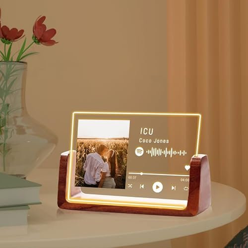 Personalisiertes Foto-Geschenk, Spotify Song Cover, mit eigenen Foto Bild, Song Cover Glas Bild mit Foto Acrylglas und QR Code - zu Weihnachten Geburtstag Frau Männer (4 Größen: 15–25 cm)