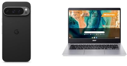 Google Pixel 9 Pro - Smartphone Android sbloccato con Gemini, batteria con 24 ore di autonomia e display Super Actua da 6,3 - Nero ossidiana, 512GB + Acer Chromebook 314, Silver