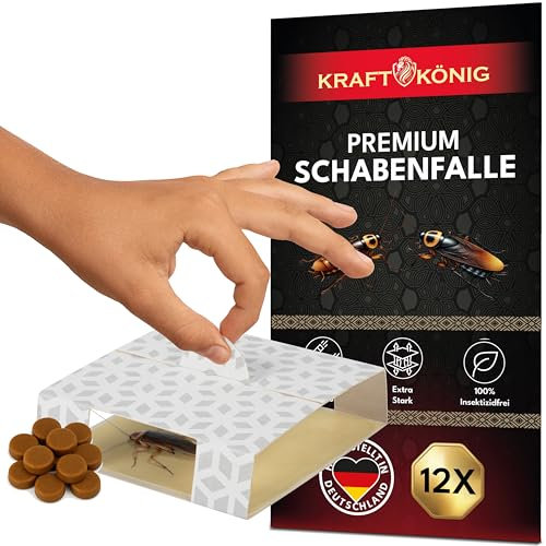 KRAFTKÖNIG Premium Schabenfalle - 12x Kakerlakenfalle - Kakerlaken Falle mit starker Lockstoff - Auch Ungeziefer Falle und Insektenfalle - Kakalakenfallen Monitoring - Alternative zu Kakerlaken Gel