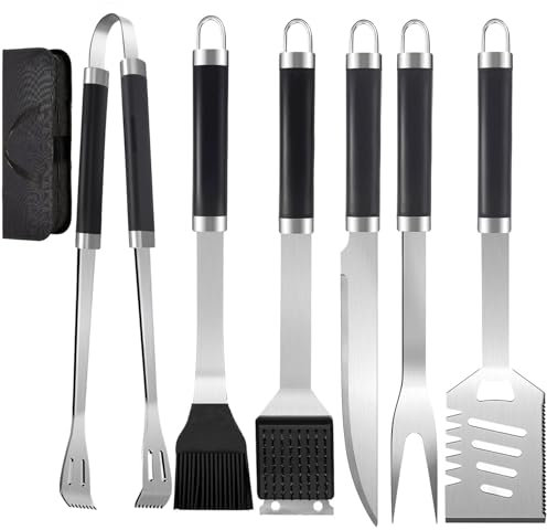Evolpor 7pcs BBQ Grill Tools Set with Carrying Bag, Stainless Steel Barbecue Utensils Kit, BBQ Gifts for Travel, Outdoor, Camping, Backyard Barbecue