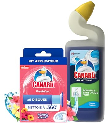 Canard WC - Lot Toilettes Propres - Fresh Disc Floral Oasis 1 Applicateur + 1 Recharge + 1 Gel Nettoyant Forêt Aquatique Certifié Ecolabel Européen