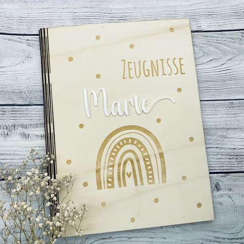 Zeugnismappe personalisiert aus Holz | Geschenk zum Schulstart | Zeugnisordner mit Namen | Einschulungsgeschenk für Mädchen und Jungen