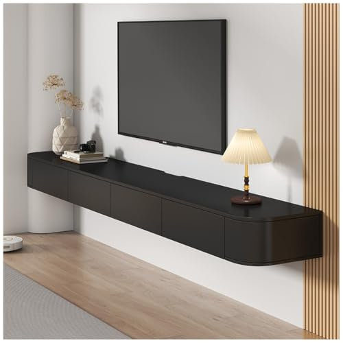 ASKLFNEI Schwarz TV Board hängend,Fernsehschrank 300cm lang,Moderner Fernsehtisch mit Stauraum,TV Lowboard mit 2 Schubladen,Keine Montage erforderlich,für Schlafzimmer und Büro