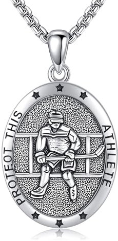 DAYLINLOVE Hockey Halskette 925 Sterling Silber Hockey Spieler Anhänger Sport Halskette Sport Schmuck Geschenke für Männer Frauen Vatertag