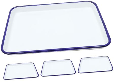 TOPPERFUN 4pcs Vintage Enamel Baking Tray Baking Pan for Kitchen Storage Classic Enamelware Pizza Dish Roasting Pan