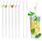 Glass Straws with Charms,8 Pcs Reusable Bent Straws with 2 Cleaning Brushes, Clear Straws Drinking for Smoothies Juice Coffee Milkshakes