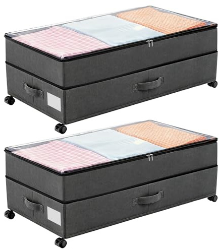 JIANFA XXXL Under Bed Storage on Wheels, 78L Rolling Underbed Drawers with Metal Frame for Seasonal Clothing, Under Bed Storage Box with Lid for Comforter Storage & Home Organization (2)