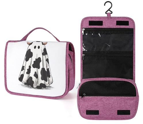 Ghost is Wearing A Cow Print Sheet Travel Toiletry Bag for Women,Hanging Makeup Organizer with Hook for Shampoo