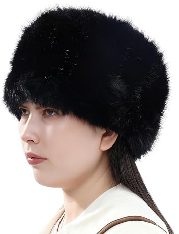 Eigso Women Black Faux Fur Bucket Hat for Winter Fluffy Fuzzy Earwarmer Russian Hat for Woman Earmuff Cap for Cold Weather