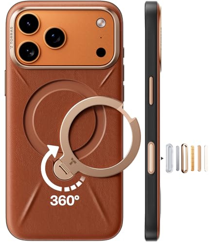 TORRAS 360° Ostand Q3 VegSkin for iPhone 17 Pro Max Case with Magsafe, 12FT Military Grade Protective | 360° Full-range Mount for iPhone 17 Pro Max cover with Camera Control & Stylish Brown