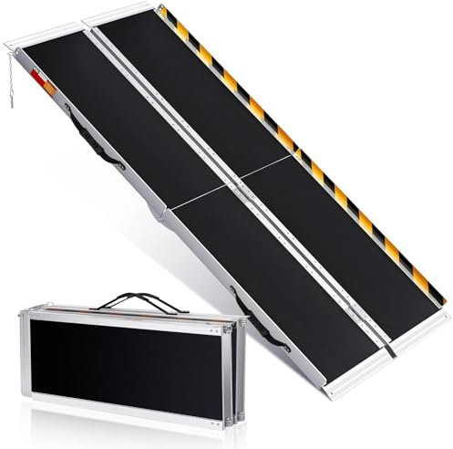 Folding Wheelchair Ramps 5Ft-Portable Aluminum Threshold Ramps for Wheelchairs, Cars, Stairs, Doors, 600Lbs Capacity, Non-Slip Surface