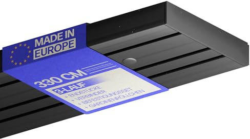 Bestlivings Gardinenschiene 330cm 3-läufig, Schwarz, Set montagefertig | Vorhangschiene mit ruhigem Innenlauf, Stecksystem, vorgebohrte Deckenmontage, formstabiler Kunststoff, kürzbar - Made in EU