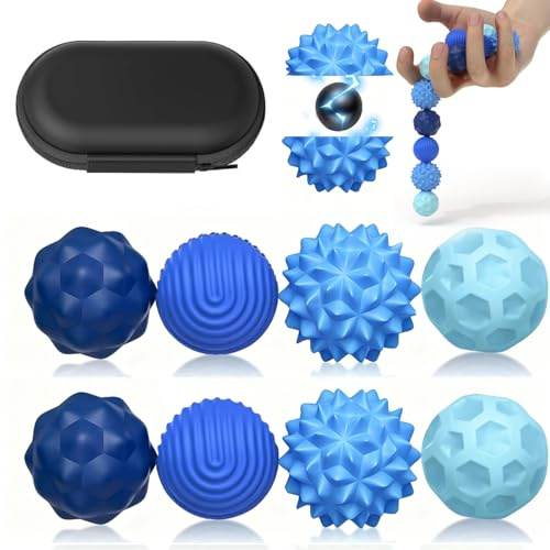 Magnetic Fidget Balls Toys (8PCS), Weighted Texture Tactile Sensory Fidget Balls, Stress Anxiety Relief Toys for Fingers Hands, Pain Stimming Tools for Adults & Teens with Autism (Blue)