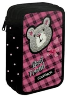 Goldkids - Federmäppchen 3 Fächer - Mäppchen für Mädchen und Jungen - Federmappe 3-Fach Federtasche Gefüllte Schüleretui Schulmäppchen - Teddybär Motiv