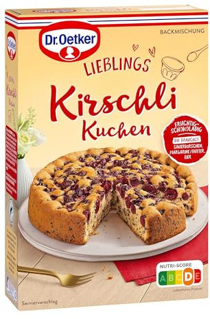 Dr. Oetker Kirschlikuchen, 8er Pack (8 x 435 g), Backmischung für Rührkuchen mit Kirschen & Schokoladenflocken, fruchtig-schokoladiger Rührkuchen, gelingsicheres Backen