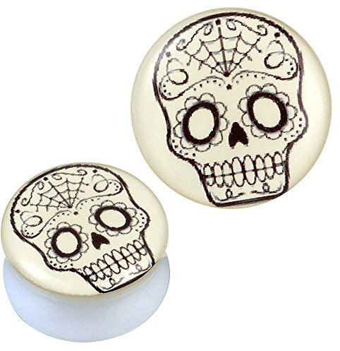 CHICNET Plug weiß Acryl Spinnennetz Candy Skull schwarz Piercing Ohrschmuck 20 mm