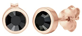 Elli Ohrringe Damen Basic Geo Rund mit Kristalle Schwarz | 925 Sterling Silber Rosé vergoldet