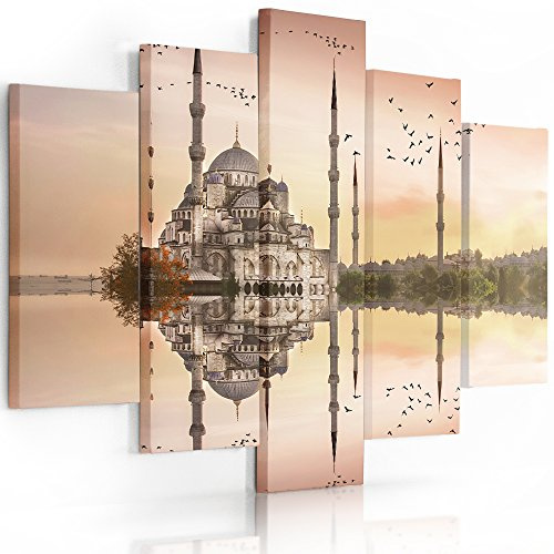 Feeby. Leinwandbild - 5 Teile - Bilder, Wand Bild, Wandbilder, Kunstdruck XXL, 5-Teilig, (BLAUE MOSCHEE, ROSA, GELB, GRAU) 200x100 cm, Typ A